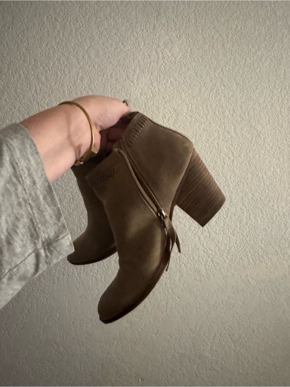 Toms Brown Suede Stacked Heel Ankle Booties